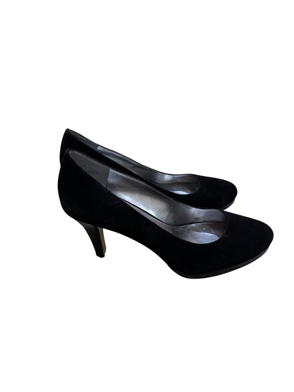 Anne Klein Black Suede Mid Heel platform Pumps round toe size 8